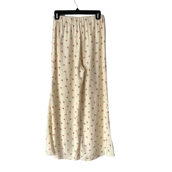 Feather Bone Anthropologie Cream Cherry Print Wide Leg Pants size 0 - Picture 5 of 8
